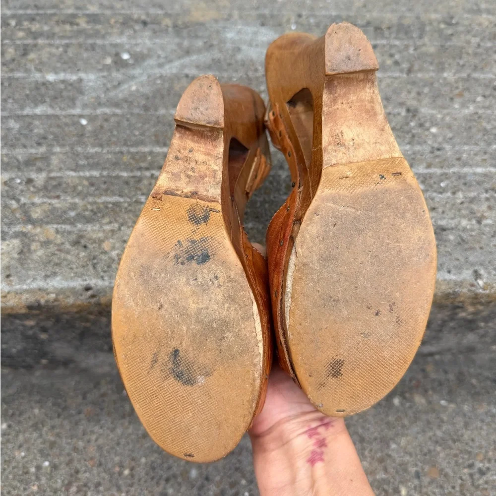 RARE Vintage 70s Nobil’s Brown Leather Slingback Sandals Size 7 - Picture 5 of 10